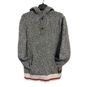 Roots Cabin Knit Hoodie Pullover 1/4 Button Sweater XL Grandpa Outdoors Camp